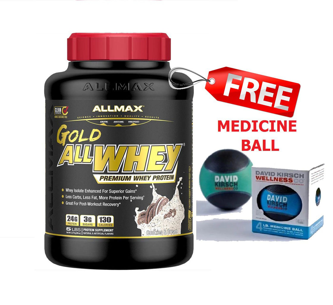 ALLMAX Gold AllWhey Premium Whey Protein, 5 lbs, 2.27kg + Medicine Ball