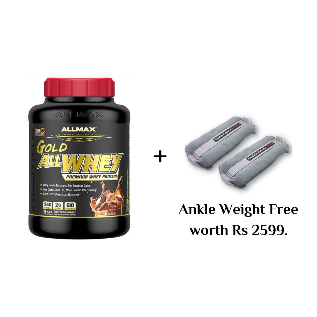ALLMAX Gold AllWhey Premium Whey Protein, 5 lbs, 2.27kg + Medicine Ball or Ankle Weight