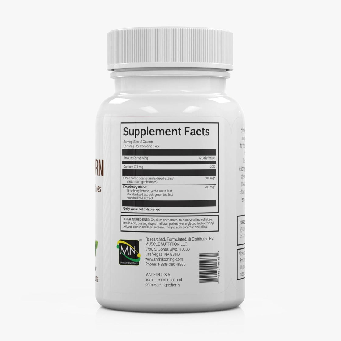 Shrink Classic Burn - Quad-Action Formula Pure Green Coffee Bean Extract, Yerba Mate, Green Tea and Raspberry Ketones with 45% Chlorogenic Acid - 90 Capsules for Maximum Weight Management Support (Copy)