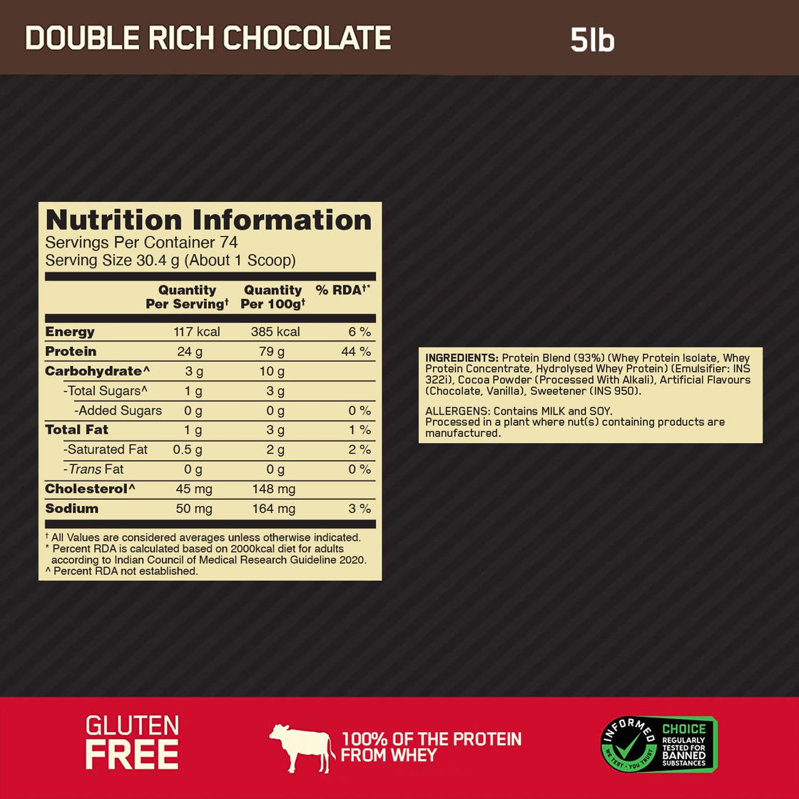 Optimum Nutrition (ON) Gold Standard 100% Whey Protein Powder 5 lbs, 2.27 kgs