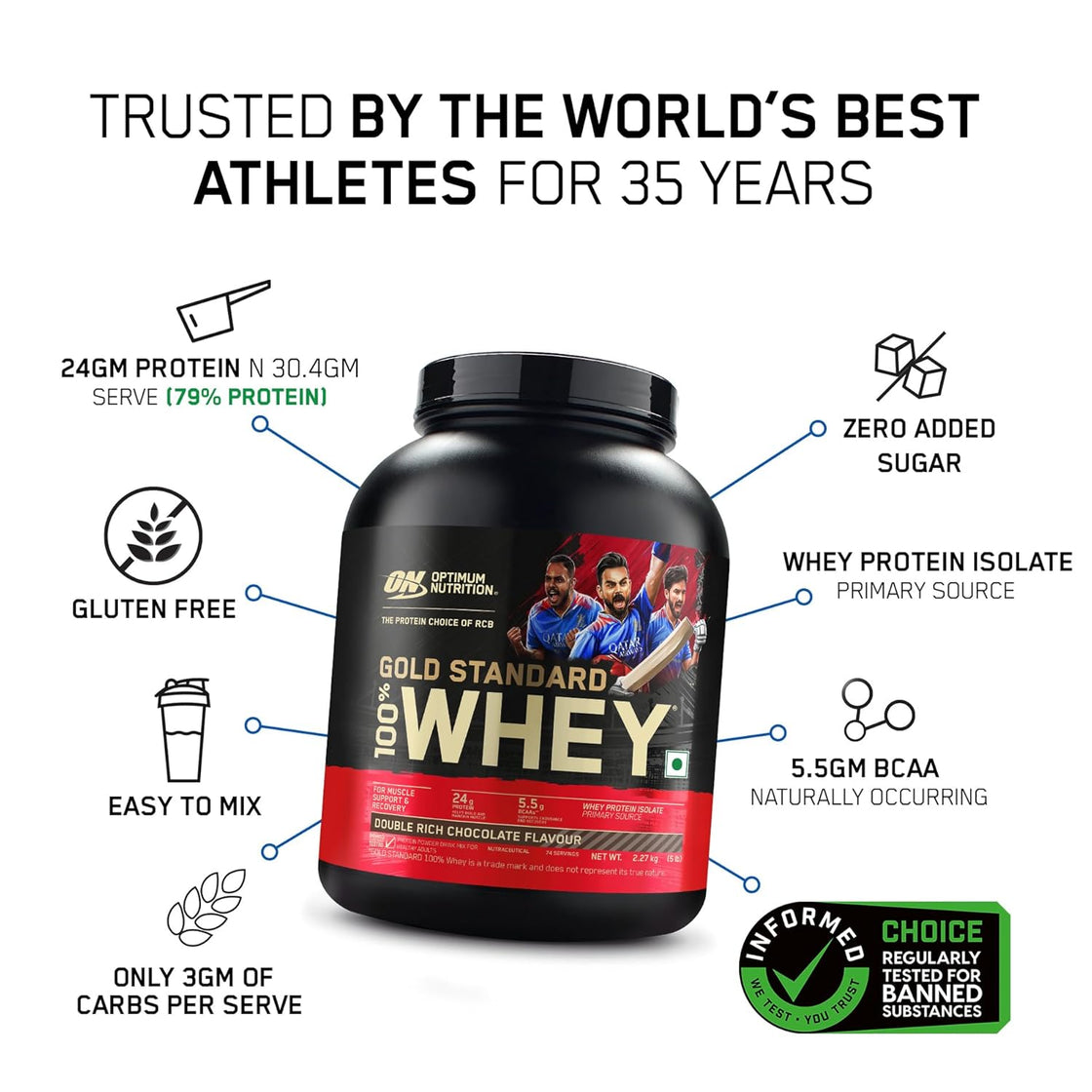 Optimum Nutrition (ON) Gold Standard 100% Whey Protein Powder 5 lbs, 2.27 kgs